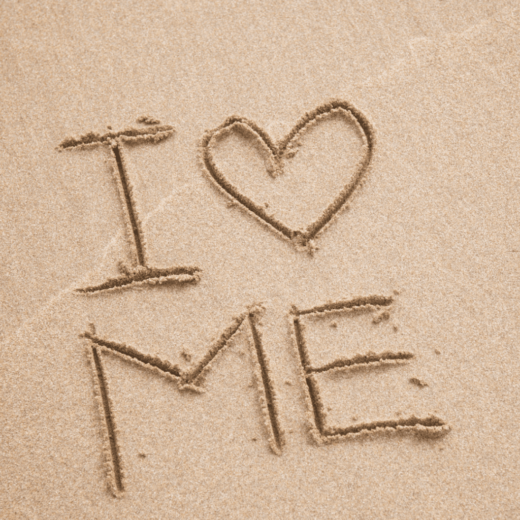 I heart me written in the sand.