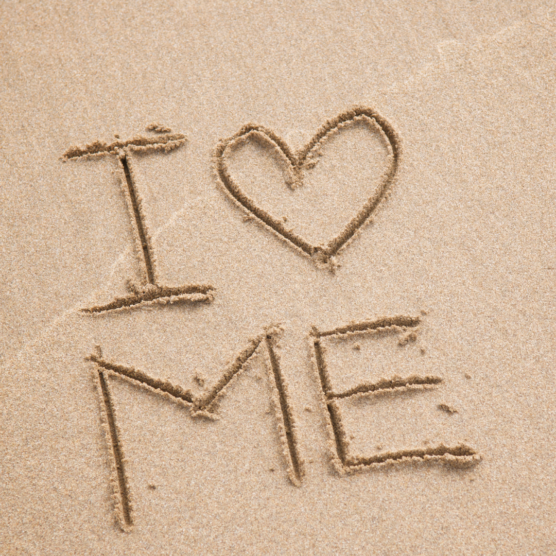 I heart me written in the sand.